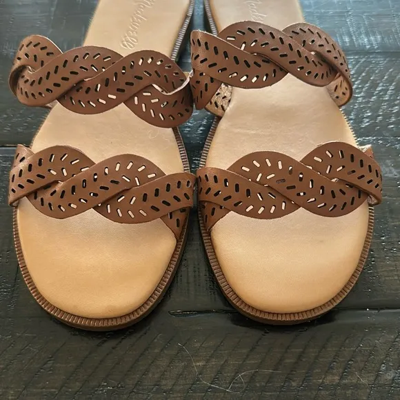 Madewell The Cora Slide Sandals Brown Perforated Leather Size 6.5 Casual Summer