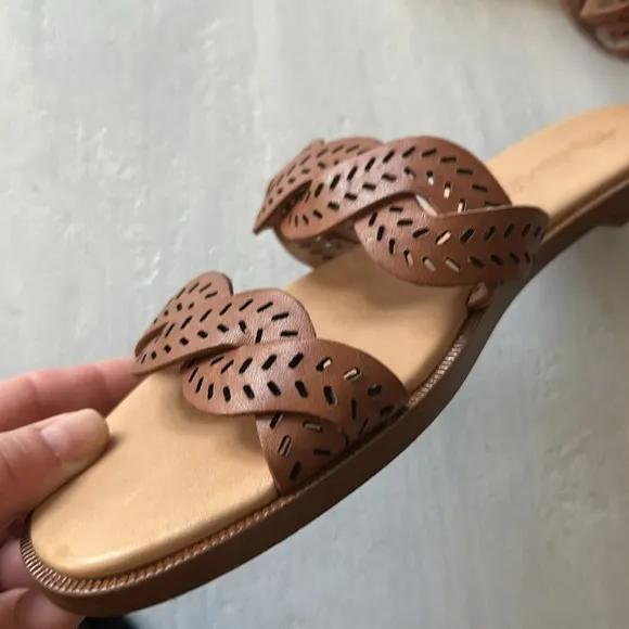 Madewell The Cora Slide Sandals Brown Perforated Leather Size 6.5 Casual Summer