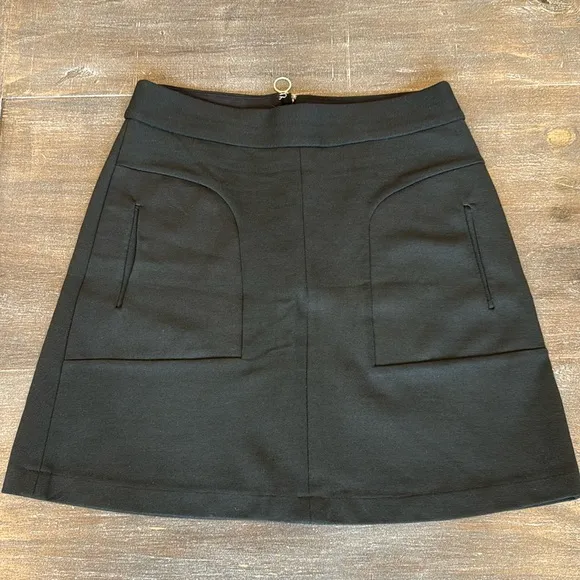Maeve Anthropologie Mini Skirt Size 6 Black Pockets Exposed Back Zipper A-Line