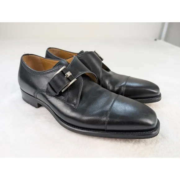 Magnanni Lennon Single Monk Strap Dress Shoes Mens 8M Black Leather 21447
