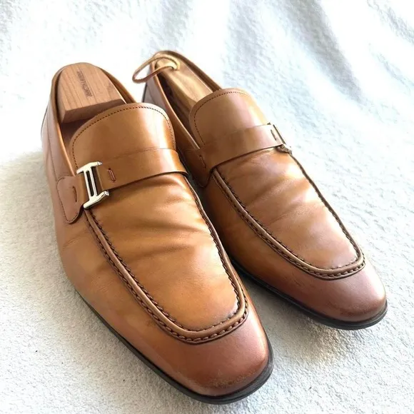 Magnanni 'Lino' Buckle Bit Loafer Shoes Brown Mens Size 8 M US MSRP $325