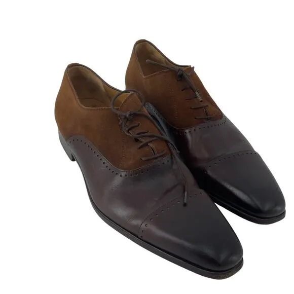 Magnanni Men's Brogue Dress Snip Toe Shoes Brown Oxblood Red Leather Size 10