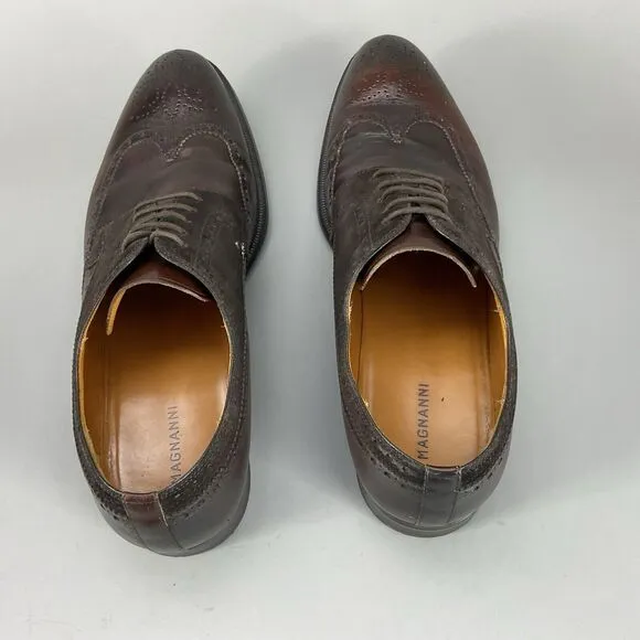Magnanni Men’s Size 11.5 Brown Leather Wingtip Oxford Brogue Dress Shoes Lace Up