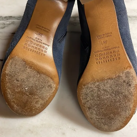 Maison Martin Margiela Blue Suede Peep-toe heel, side zip size 36.5 (6.5)