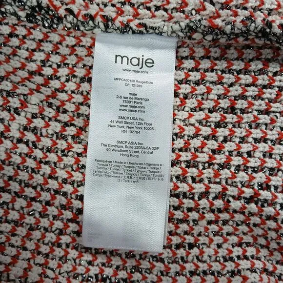 Maje Knitted Button-Front Cardigan in Red and White Cotton Blend