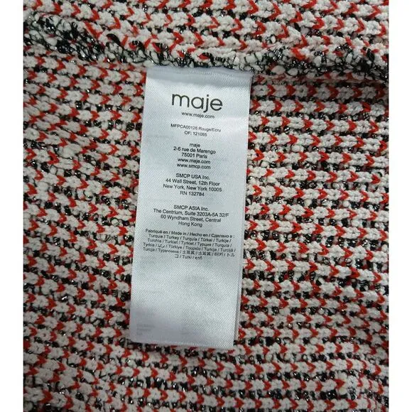 Maje Knitted Button-Front Cardigan in Red and White Cotton Blend