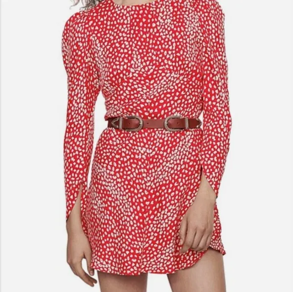 Maje Mini Dress Red And White Leopard Print Long Sleeves