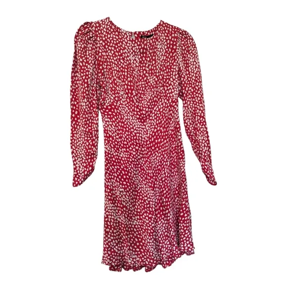 Maje Mini Dress Red And White Leopard Print Long Sleeves