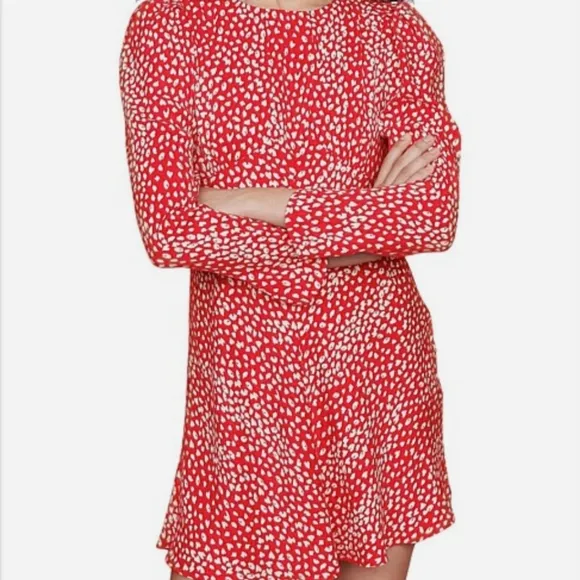 Maje Mini Dress Red And White Leopard Print Long Sleeves