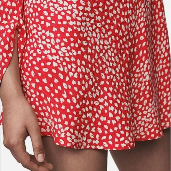 Maje Mini Dress Red And White Leopard Print Long Sleeves