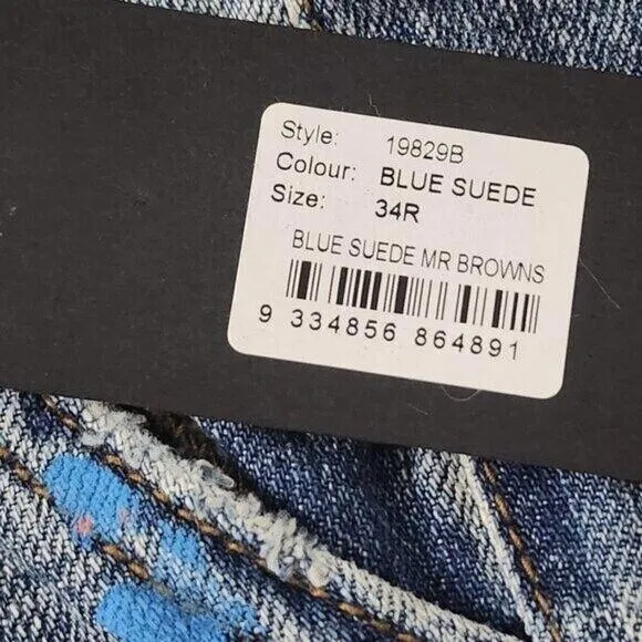 Man X OneTeaspoon Blue Suede Mr Browns Jeans Size 34R | Distressed Denim Style