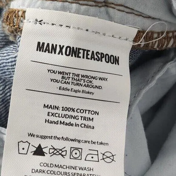 Man X OneTeaspoon Blue Suede Mr Browns Jeans Size 34R | Distressed Denim Style