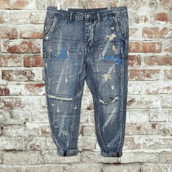 Man X OneTeaspoon Blue Suede Mr Browns Jeans Size 34R | Distressed Denim Style