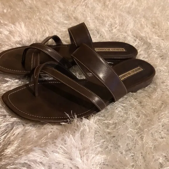 Manolo Blahnik  Brown Leather Sandals