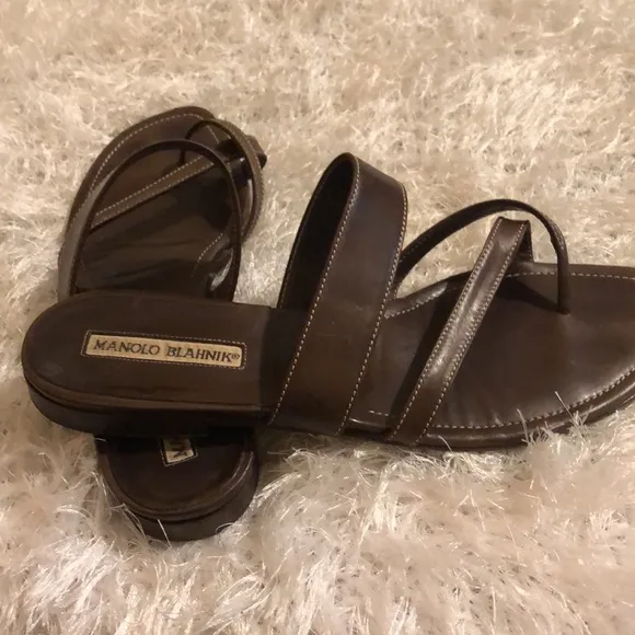 Manolo Blahnik  Brown Leather Sandals