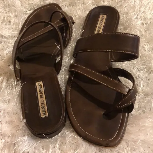 Manolo Blahnik  Brown Leather Sandals