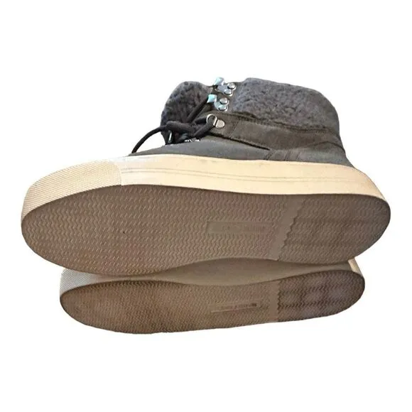 Marc Fisher | Darlen Gray Suede Sherpa Casual Lace Ankle Boots | 7.5