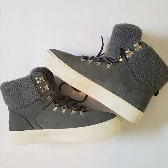 Marc Fisher | Darlen Gray Suede Sherpa Casual Lace Ankle Boots | 7.5
