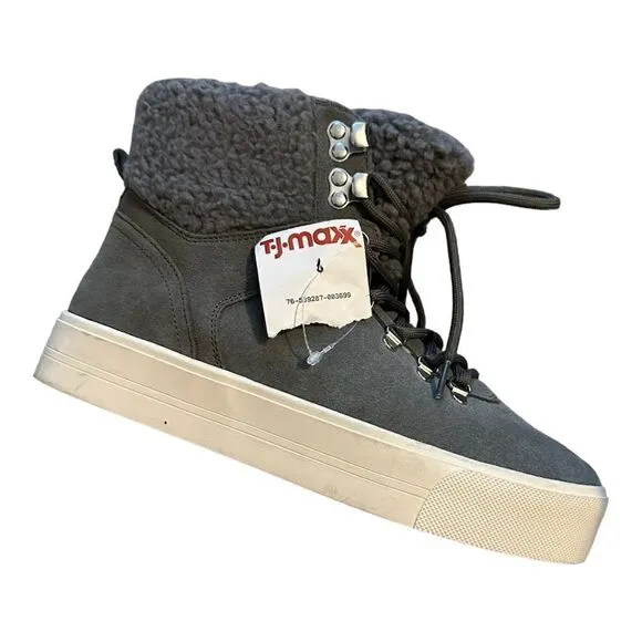 Marc Fisher | Darlen Gray Suede Sherpa Casual Lace Ankle Boots | 7.5