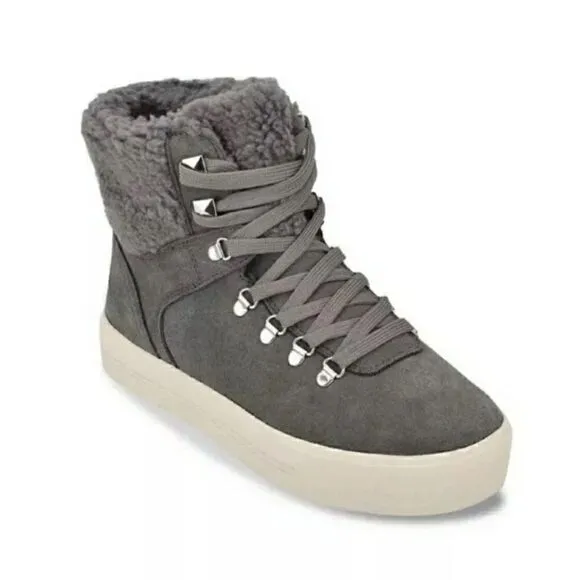 Marc Fisher | Darlen Gray Suede Sherpa Casual Lace Ankle Boots | 7.5