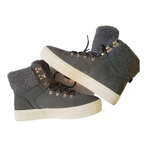 Marc Fisher | Darlen Gray Suede Sherpa Casual Lace Ankle Boots | 7.5