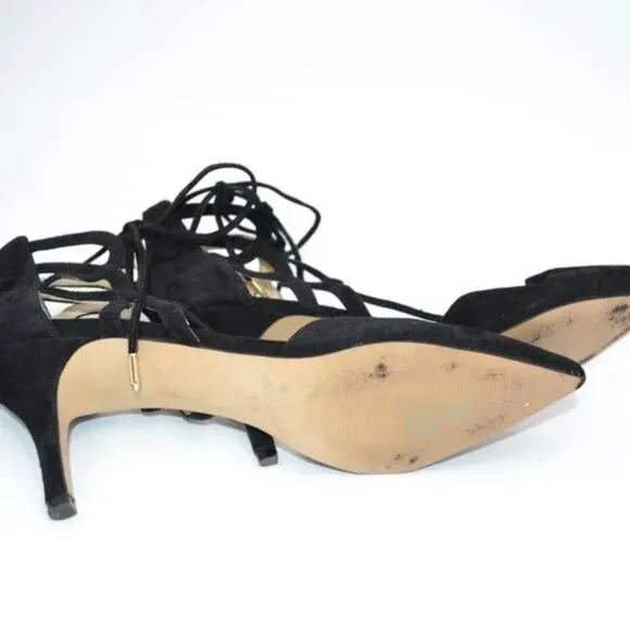 Marc Fisher Holiday Party Black Leather Suede Caged Gladiator Tie Dress Heels 10