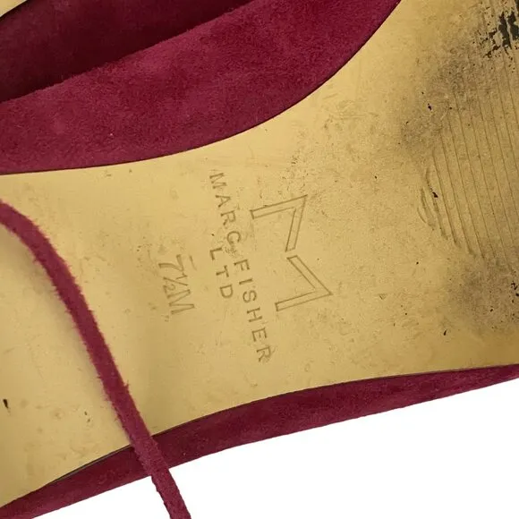 Marc Fisher Salia Leather Pointed Toe Lace Up Ballet Flats Berry Suede Size 7.5