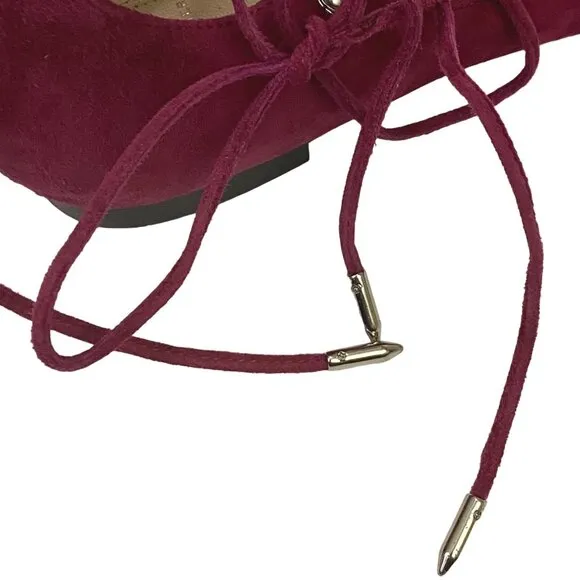 Marc Fisher Salia Leather Pointed Toe Lace Up Ballet Flats Berry Suede Size 7.5