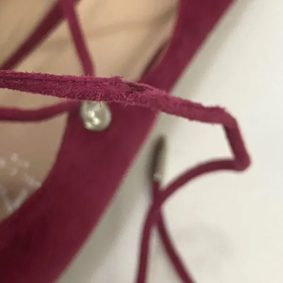 Marc Fisher Salia Leather Pointed Toe Lace Up Ballet Flats Berry Suede Size 7.5