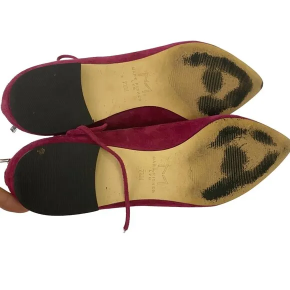 Marc Fisher Salia Leather Pointed Toe Lace Up Ballet Flats Berry Suede Size 7.5