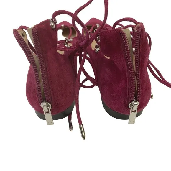 Marc Fisher Salia Leather Pointed Toe Lace Up Ballet Flats Berry Suede Size 7.5