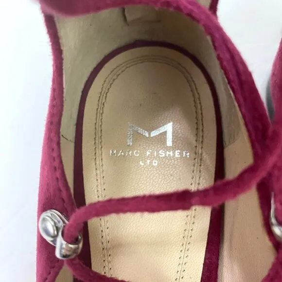 Marc Fisher Salia Leather Pointed Toe Lace Up Ballet Flats Berry Suede Size 7.5