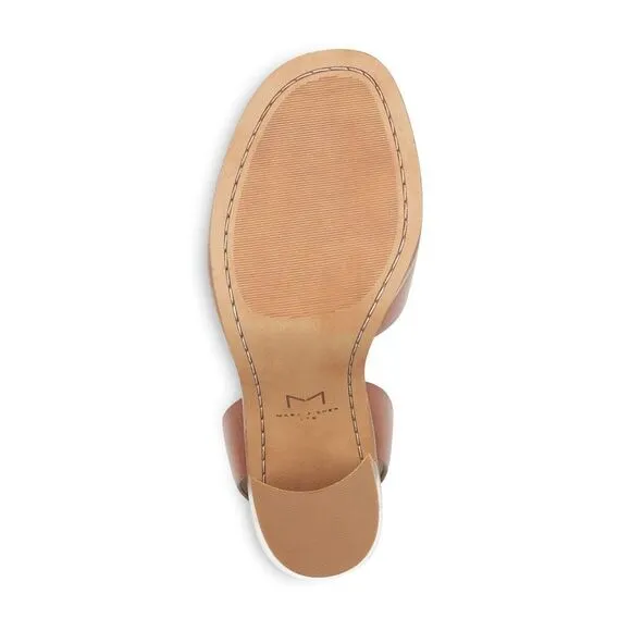 MARC FISHER Womens Brown Orla Round Toe Block Heel Leather Sandals 8.5 M