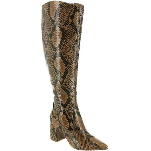 MARC FISHER Womens Brown Snakeskin Padded Retie Pointed Toe Block Heel Boots 6 M