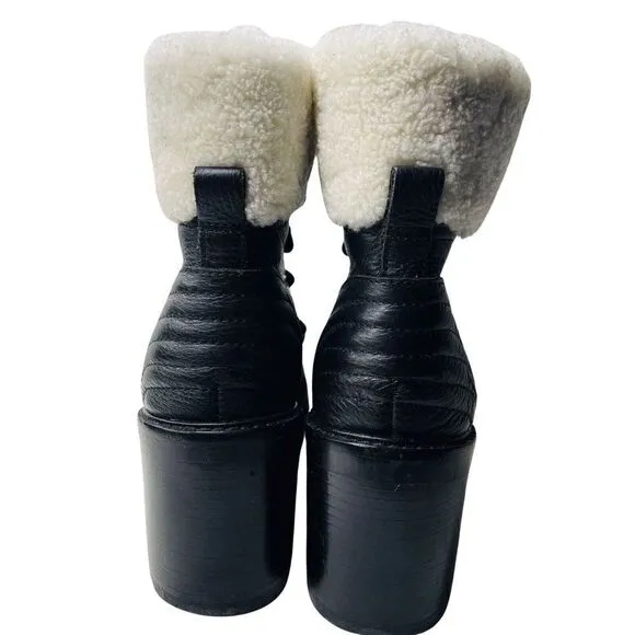 Marc Fisher Women’s Size 7.5 Black leather Hiking Boots Sheep fur