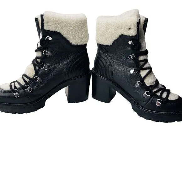 Marc Fisher Women’s Size 7.5 Black leather Hiking Boots Sheep fur