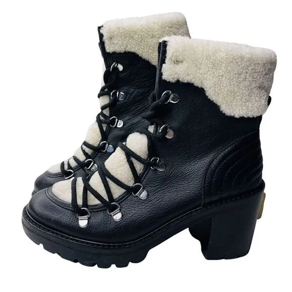 Marc Fisher Women’s Size 7.5 Black leather Hiking Boots Sheep fur