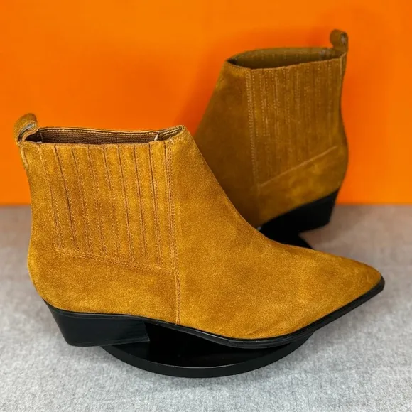 Marc Fisher Yarita Brown Ankle Leather Suede Heel Bootie Size 8 M