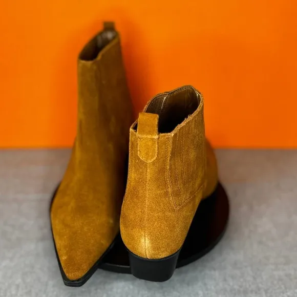 Marc Fisher Yarita Brown Ankle Leather Suede Heel Bootie Size 8 M
