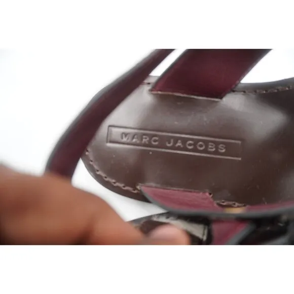 Marc Jacobs Calf hair Leather Brown Tan Flat Sandals Chunky Brass Buckle Size 39