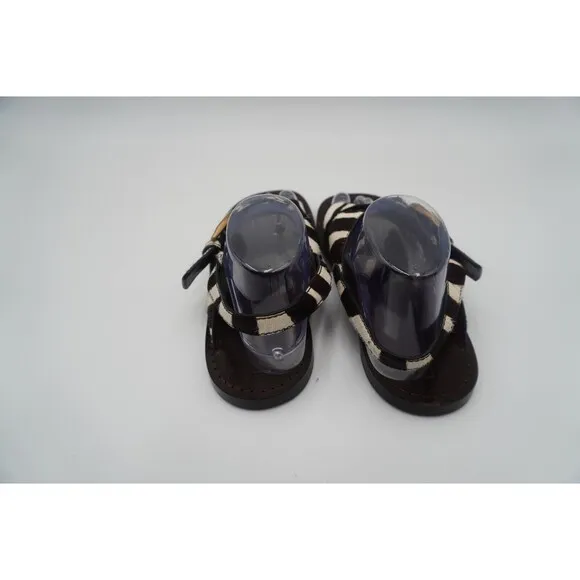 Marc Jacobs Calf hair Leather Brown Tan Flat Sandals Chunky Brass Buckle Size 39