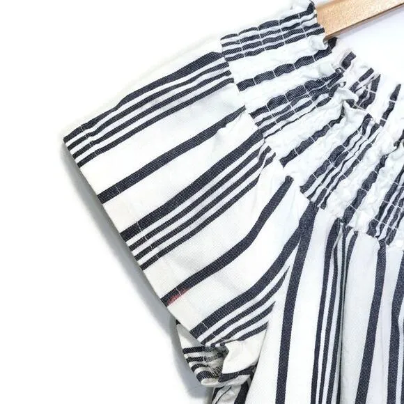Marine Layer Short Sleeve Off The Shoulder Stripe Blue White Mini Dress Size M