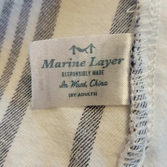 Marine Layer Short Sleeve Off The Shoulder Stripe Blue White Mini Dress Size M