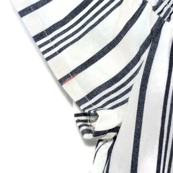 Marine Layer Short Sleeve Off The Shoulder Stripe Blue White Mini Dress Size M