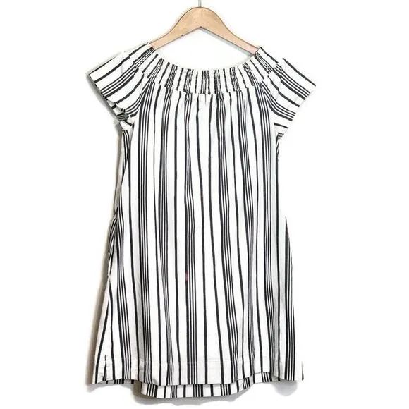 Marine Layer Short Sleeve Off The Shoulder Stripe Blue White Mini Dress Size M