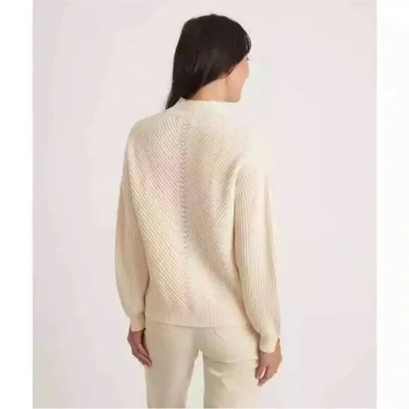 Marine Layer Skylar Sweater Knit Chevron Mock Turtleneck Pullover Ivory NWT XS