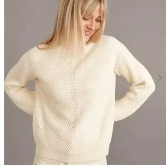 Marine Layer Skylar Sweater Knit Chevron Mock Turtleneck Pullover Ivory NWT XS