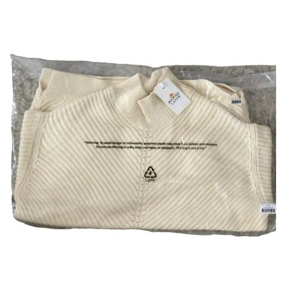 Marine Layer Skylar Sweater Knit Chevron Mock Turtleneck Pullover Ivory NWT XS