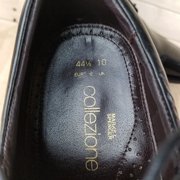 MARKS &amp; SPENCER Collezione Black Leather Oxfords Dress Shoes Lace-up 44.5 EUR