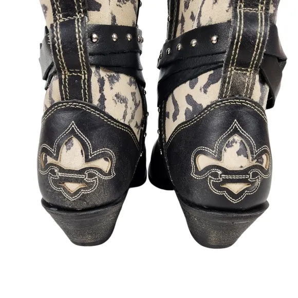 Masterson Rockin Country Black Leather Western Animal Print Boots Women's Size 9